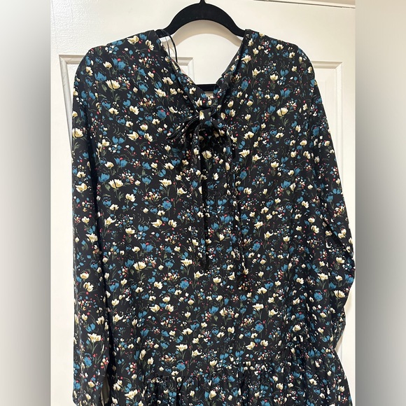 Philosophy black floral print long sleeve back bow ribbon mini flare dress - Picture 10 of 15